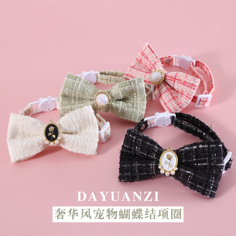 Mascotas gatos perros cuadriculados retro perlas boda fiesta corbata collar muñeca Teddy arco estilo británico