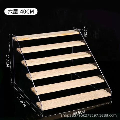 Display Stand Acrylic & Wood Ladder, Multi-Tier Doll Minifigure Rack, 20–50 cm Options