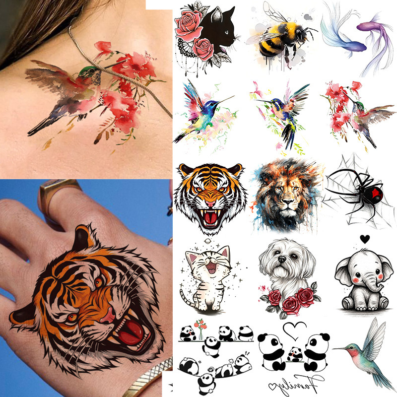 Cross-Border New Animal Series Tattoo Stickers, Back-Of-Hand Tattoo Stickers, Halloween European and American Temu Tiger Tattoo Cross-Border New Animal Series Tattoo Stickers, Back-Of-Hand Tattoo Stickers, Halloween European and American Temu Tiger Tattoo