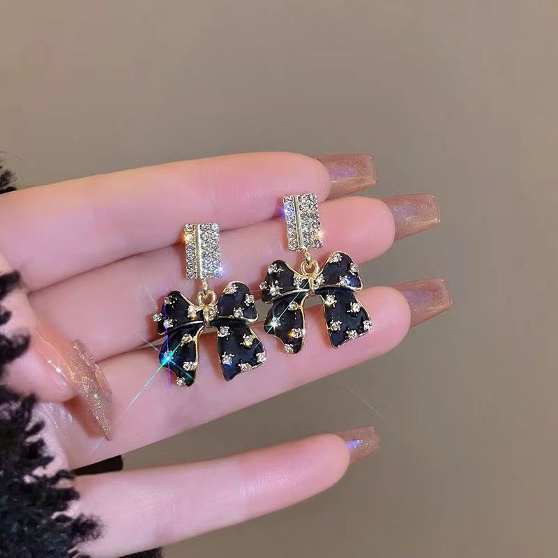 13g Weight Rhinestones Inlay Material 1 Pair Elegant Bow Knot Inlay Alloy Rhinestones Drop Earrings