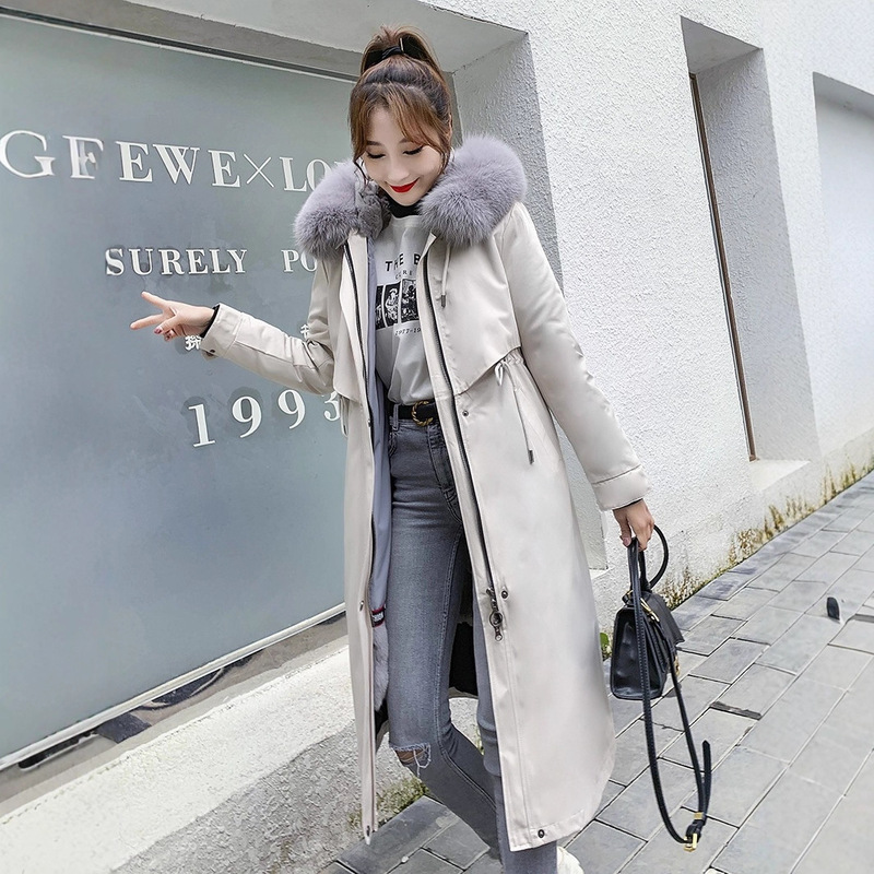 Parker Women's 2024 New Winter Style Fox Fur Collar Rex Rabbit Liner Fur Outwear Detachable Mid-Length Outwear