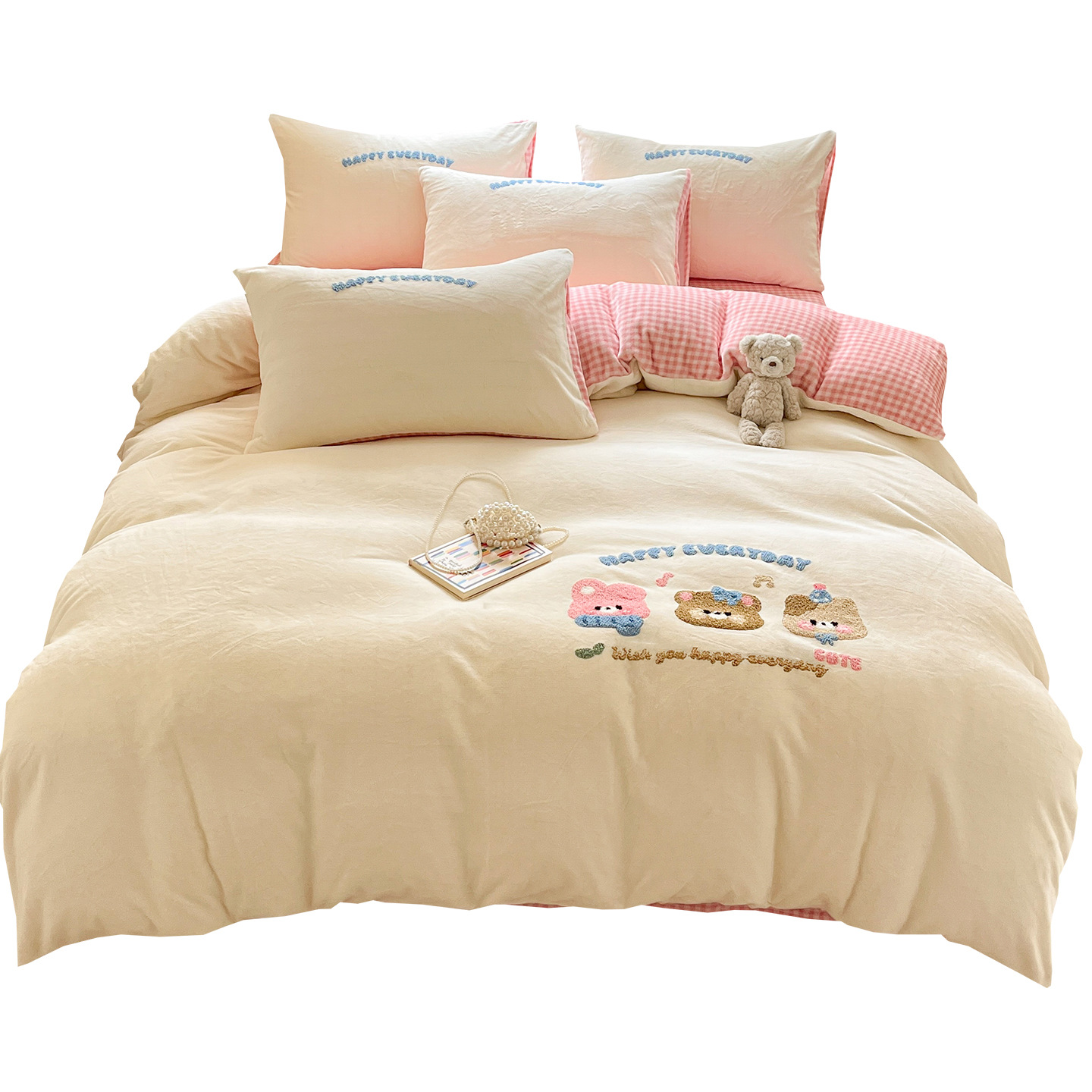 ins toalla bordada de seda de cuatro piezas lindo otoño y invierno de coral dormitorio de seda de tres piezas sábanas y edredón cubierta 4