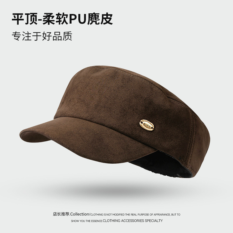 日系高级感麂皮绒平顶马术帽秋冬季百搭时尚英伦复古气质报童帽子|undefined
