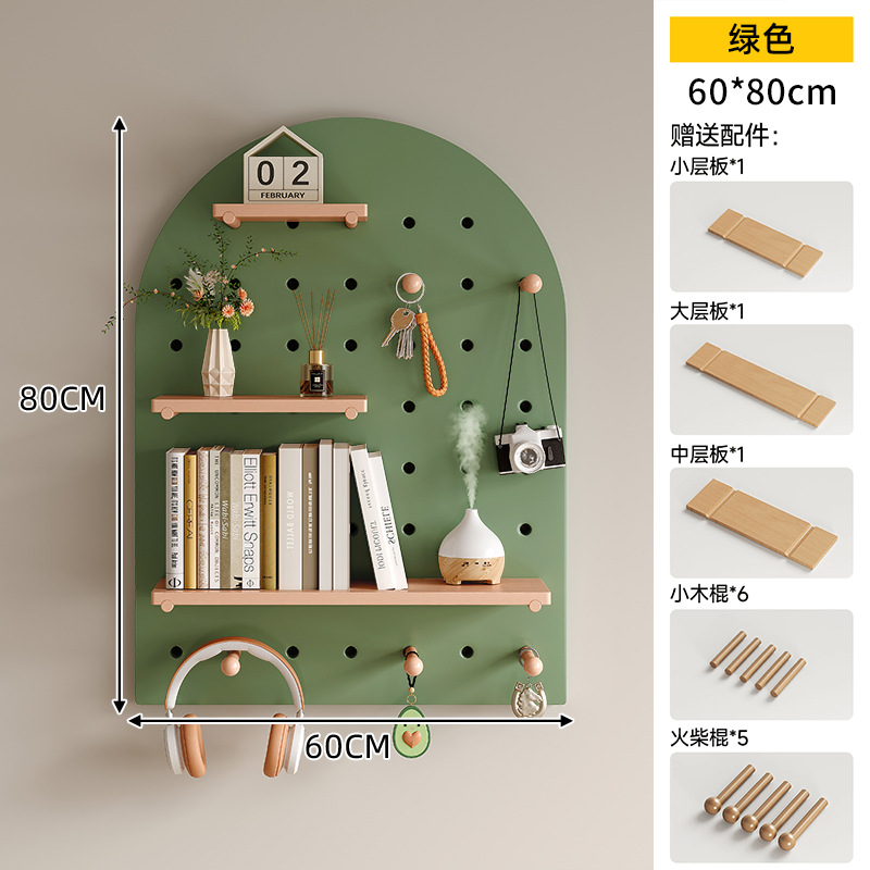 Tablero de agujero de madera maciza, estante de pared, entrada, forma de nogal, decoración de pared, pantalla de almacenamiento