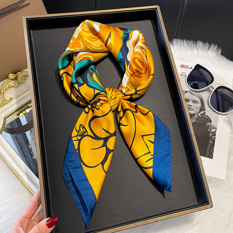 New Style 70 Square Scarf for Women, Summer Fashion Versatile Imitation Silk Scarf, High-End Decorative Neck Scarf, Headscarf Wholesale