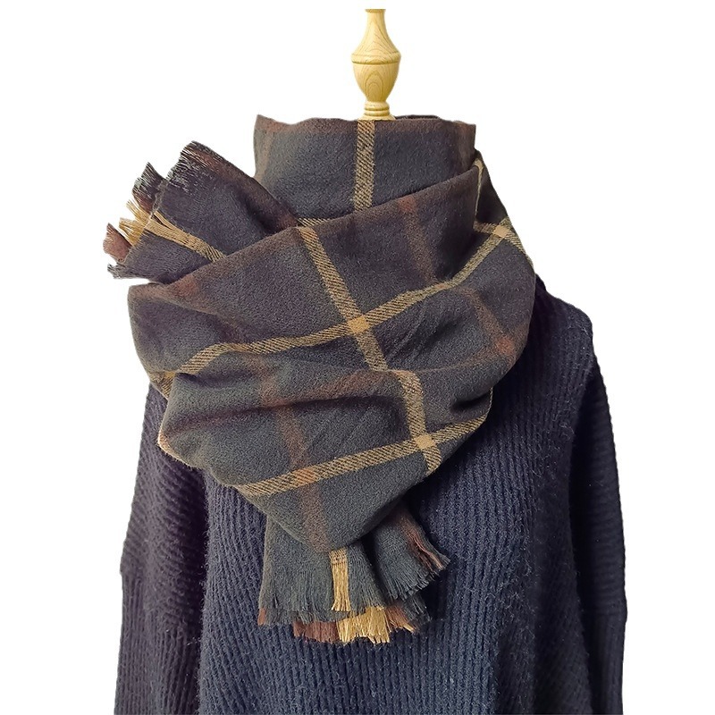 Unisex Plaid sjaal dames mode temperament elegante sjaal verdikt warm dubbel buiten_voghion.com