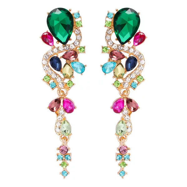 Cross-Border New Diamond Earrings Geometric Symmetry Light Luxury Long Earrings for Girls Simple and Cute Glass Rhinestones