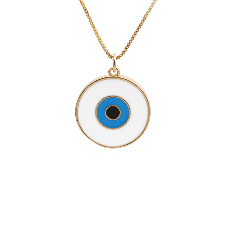 Yiwu Außenhandel Kupfer Zirkon Schmuck Großhandel Europäische Und Amerikanische Kupfer Vergoldete Gold Liebe Fatima Demon Eye Halskette display picture 9