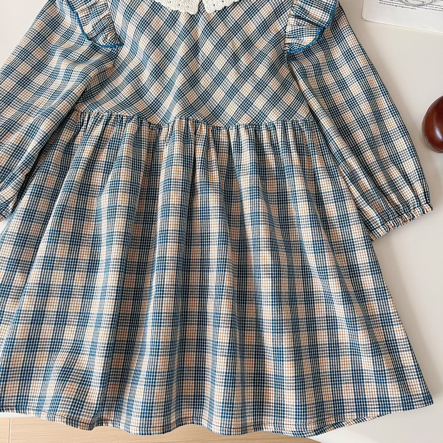 Mädchen Kleid Mit Karomuster Und Spitzenkragen Langarm Herbst_voghion.com
