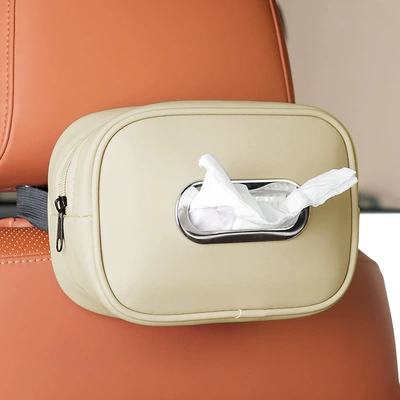 Creative Leather Car Interior Car tissue box/set - single-beige-5024c