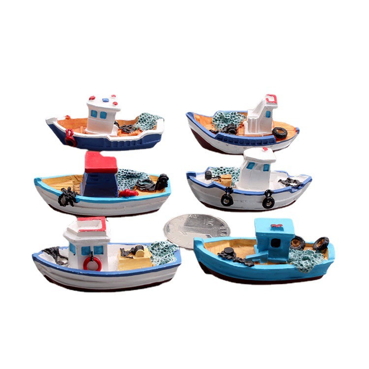 Resin mini simulation yacht sand table sand set micro landscape landscaping accessories aquarium decoration resin boat fan
