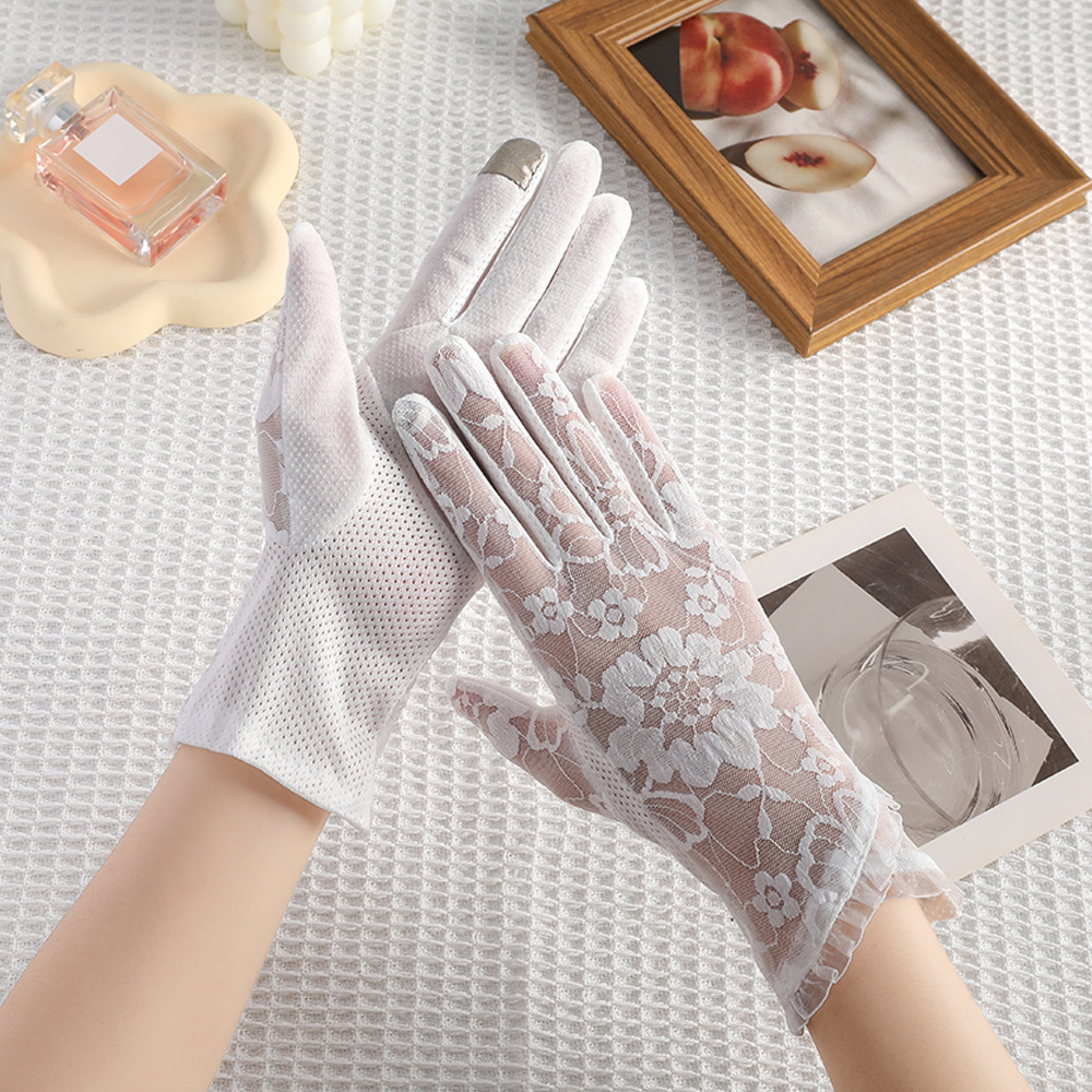 Guantes de encaje de verano antideslizante pantalla táctil de dedo completo para conducir al aire libre guantes de hielo anti-UV