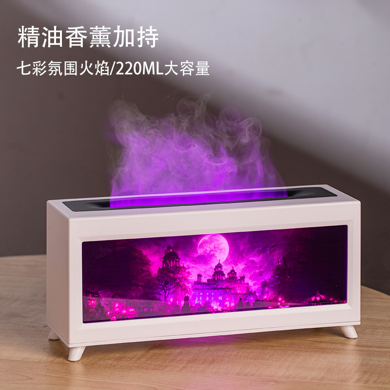 Humidificador de gas fantasma de calabaza de Halloween, decoración de molde, simulación de aceite esencial de escritorio pequeño, máquina de aromaterapia de chimenea Flame Mountain