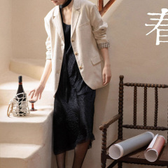 预售时尚设计感亚麻通勤复古廓形西装外套上衣女