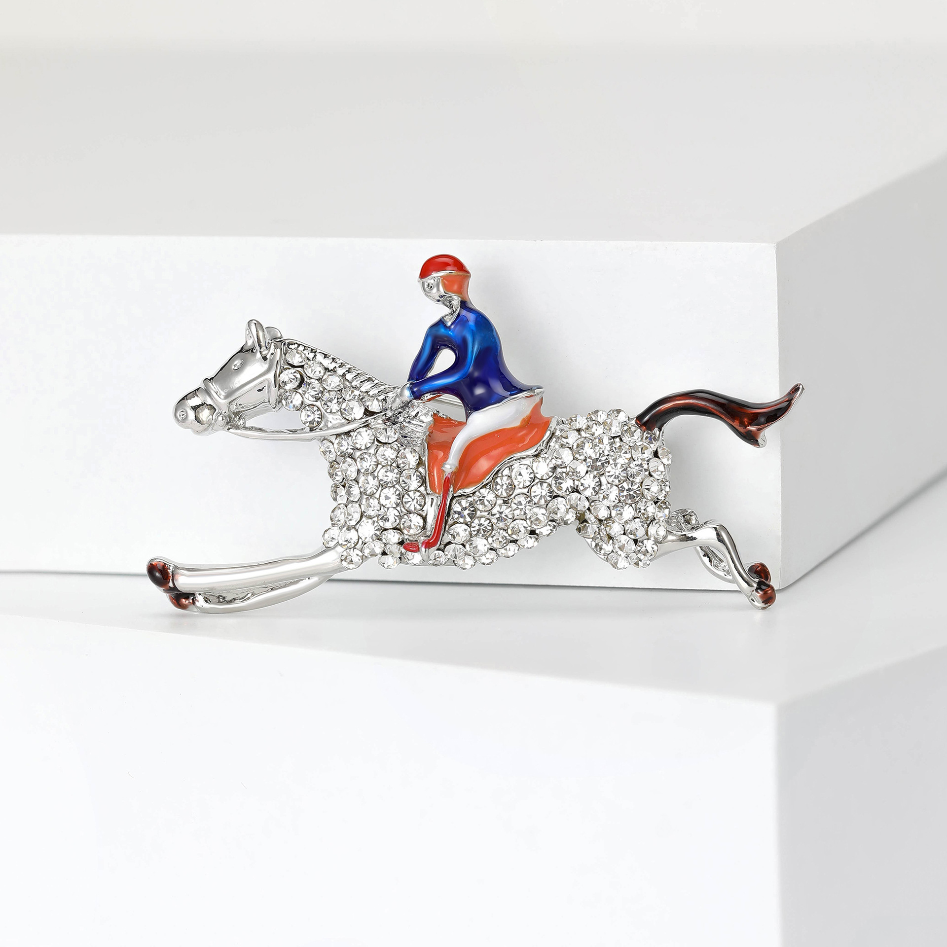 Human, Horse Pattern Retro Pin Human Horse Alloy Enamel Inlay Rhinestones Men's Brooches