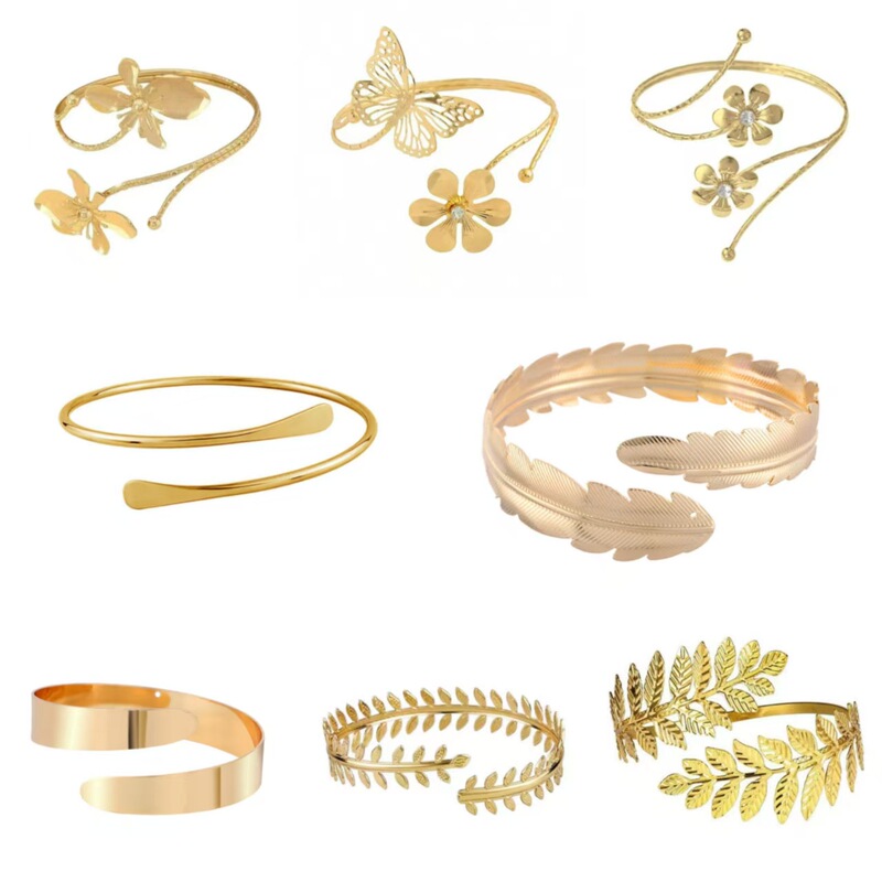 European and American Cross-Border Open Metal Arm Ring with Geometric Floral Design, Unique and Exaggerated Bracelet, Ancient Electroplating with a High-End Feel