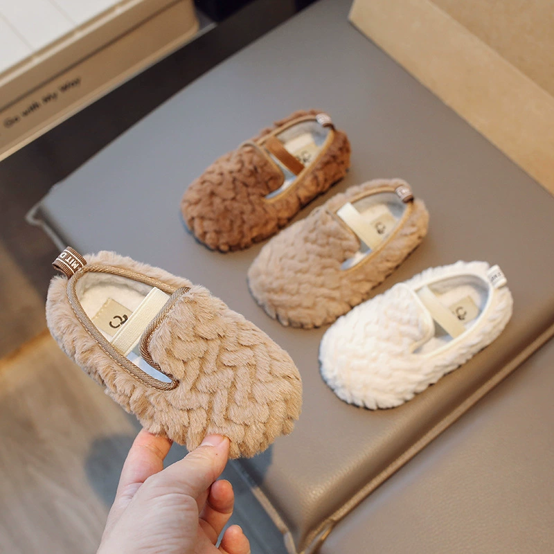 虎班长 Demi-season children's fleece keep warm shoes for men and women for leisure, Korean style