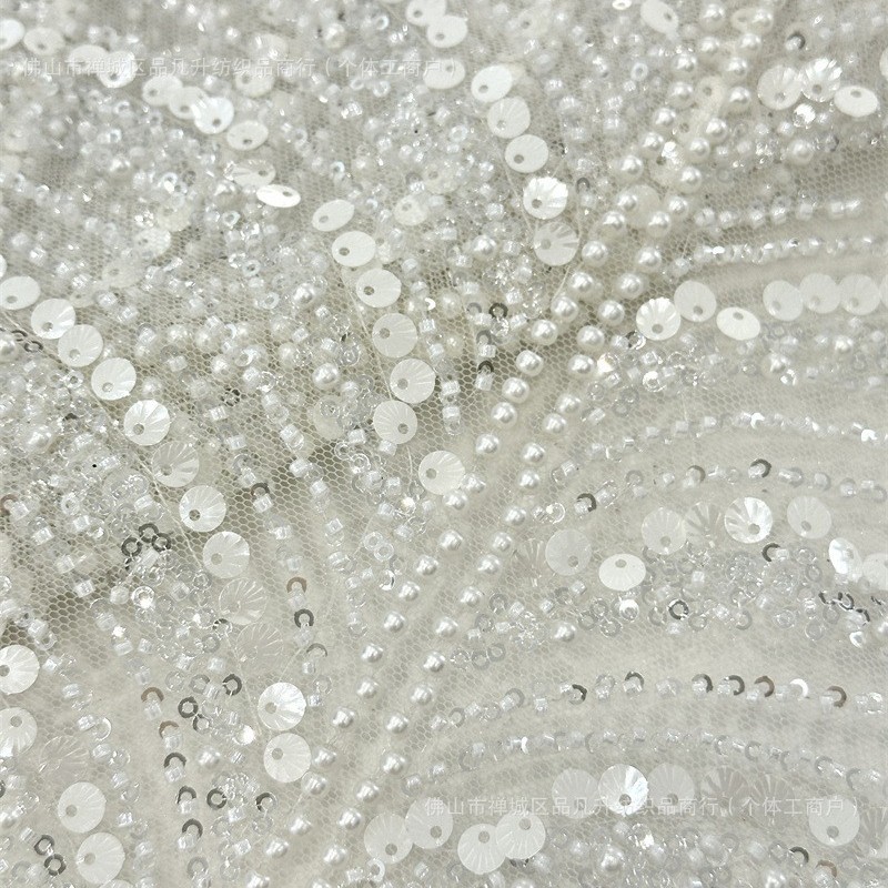 Multicolor conchas sequinilla perlas tubo bordado tela de lujo ligera de alta gama vestido de boda tela de moda tela de bordado de malla
