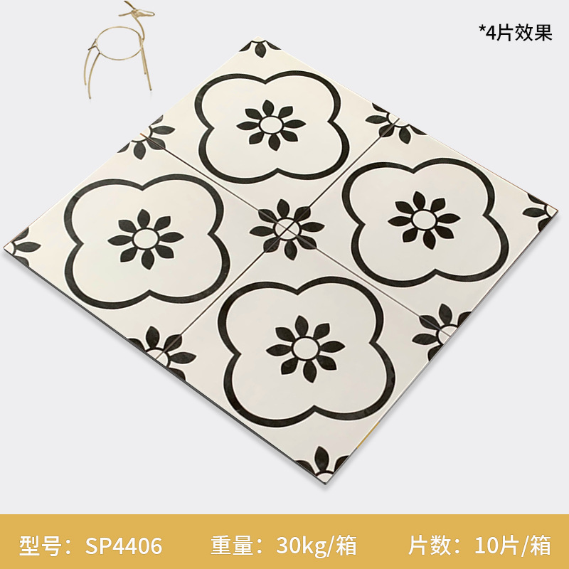 北欧の緑の花の小さい清新なタイルの400x400のタイルの台所のトイレのベランダのトイレの滑り止めのタイル|undefined