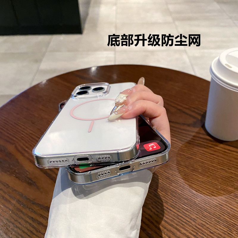 iPhone17ProMax対応 細いリング磁気吸着式スマホケース Apple16超薄型15フルカバー透明PC保護ケース|undefined