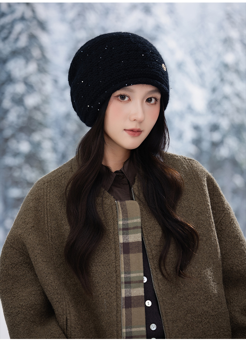 Autumn Winter Women Fashion Versatile Knitted Solid Color Head Wrap Warm Thickened Fleece Yarn Mom Hat_voghion.com