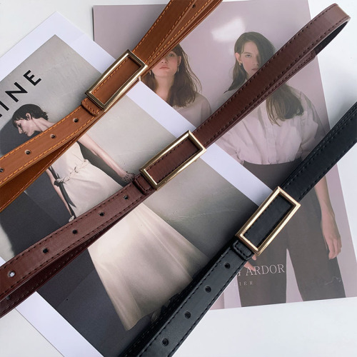 New metallic rectangular snap belt, fashionable and simple women's belt jeans with Korean popular waist accessories
