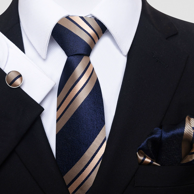Ready stock solid color polka dot plaid tie wholesale solid color men's tie tie cufflinks pocket square set 8cm