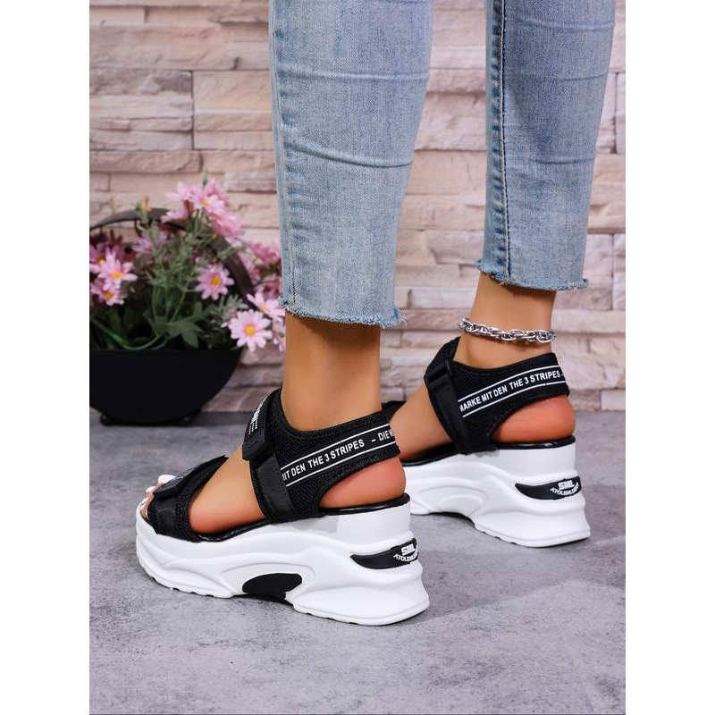 跨境Women's Fashionable Black Color Velcro Sandals Casual|ru