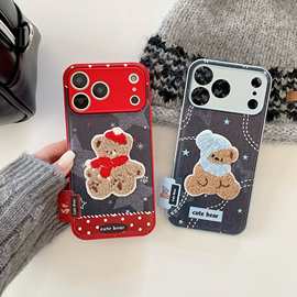 鼓包刺绣贴片系列适用苹果17ProMax手机壳围巾小熊图iphone17/16