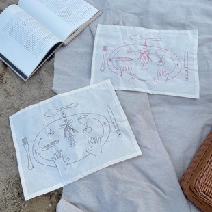 Ins Pastoral Style Plain Embroidery Line Drawing Placemat Cloth Napkin Set Background Cloth Simple Creative Cover Cloth
