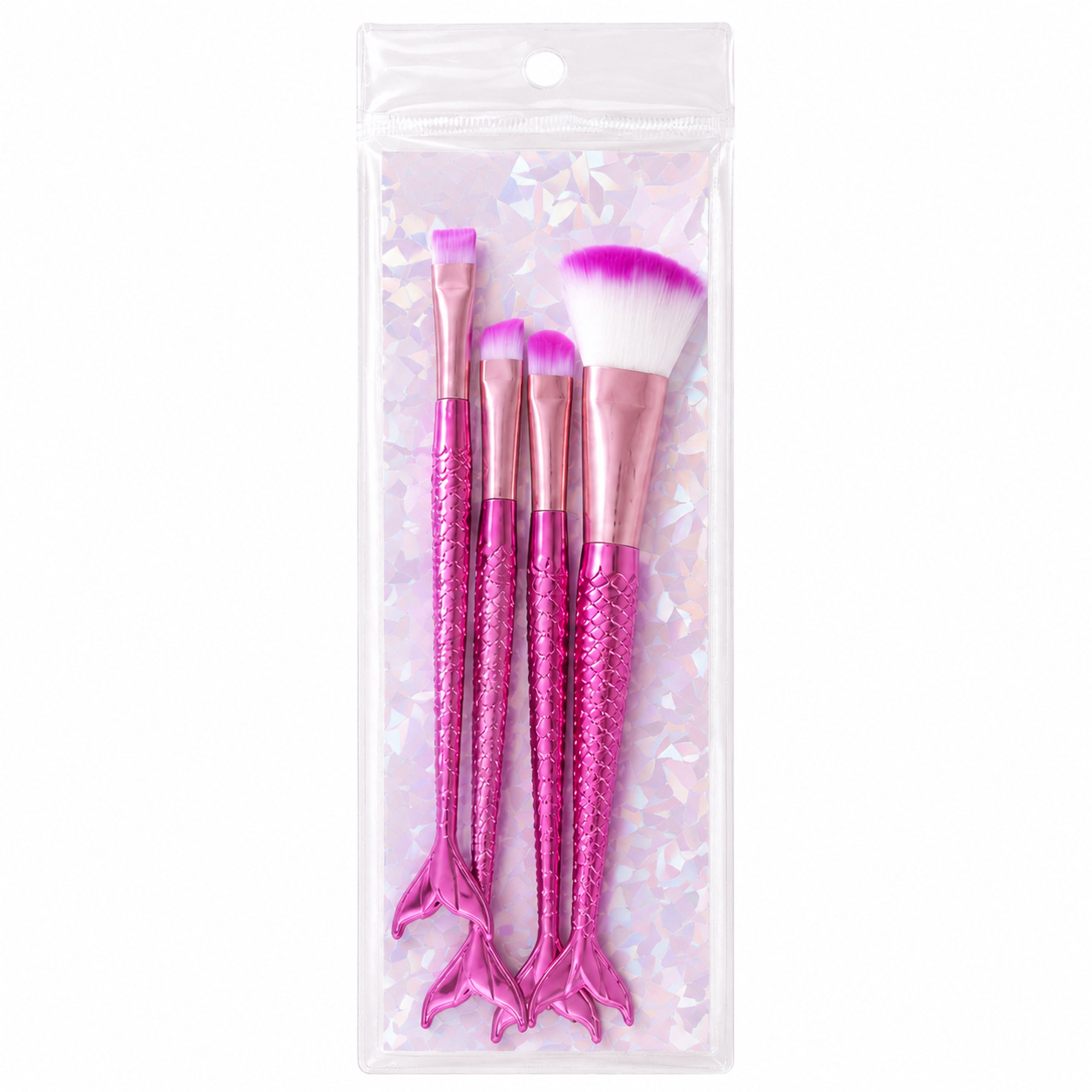 Juego de brochas de maquillaje con diseño de cola de sirena, en stock, juego de 4 piezas, brocha para sombra de ojos, brocha para rubor, juego completo de herramientas de belleza para principiantes, venta al por mayor.