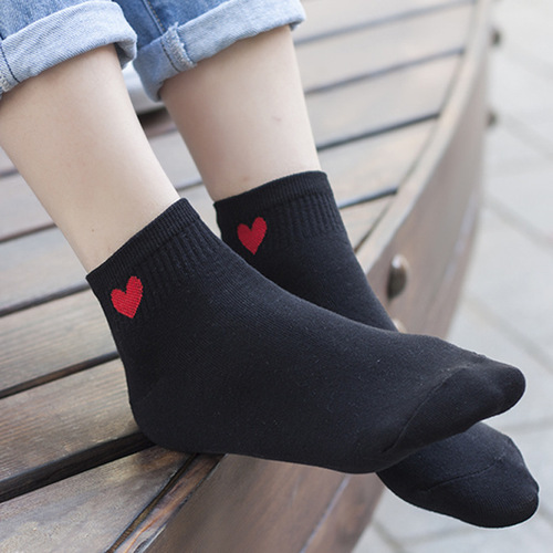 0Korean Socks College Style Sweet Solid Color Love Heart Women Short Cotton Socks Summer New Casual Socks