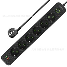 多功能网络延长线俄罗斯插座电涌保护器带USB typec欧规欧洲排插