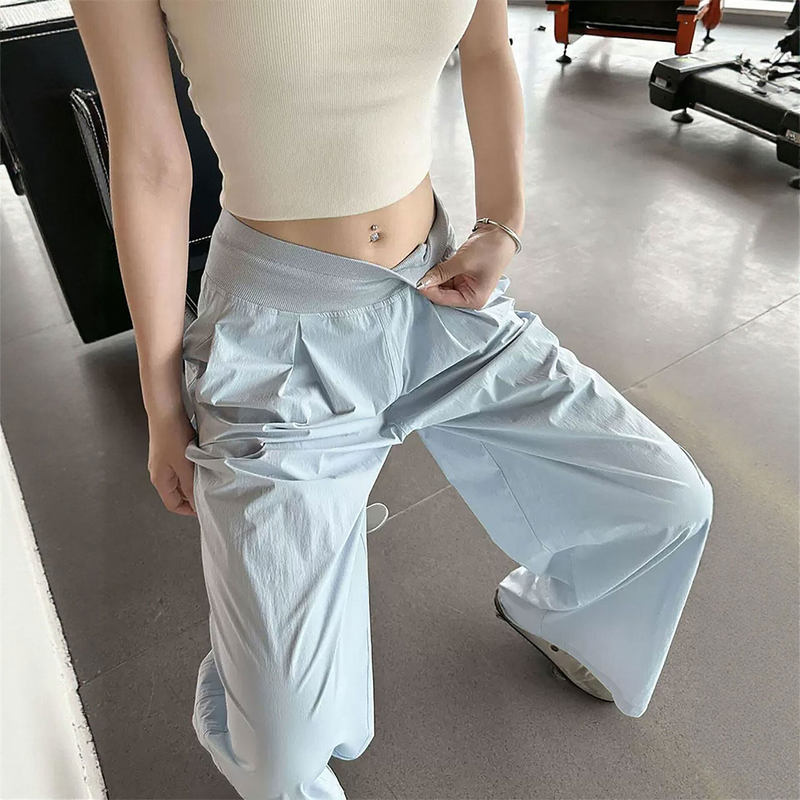 Low-Waist Sports Yoga Pants for Women, Summer Thin Style, Quick-Dry Gym Pants, Ice Silk Casual Wide-Leg Pants
