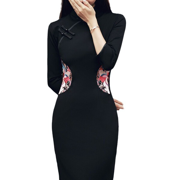 Black demi-season retro elegant elite cheongsam