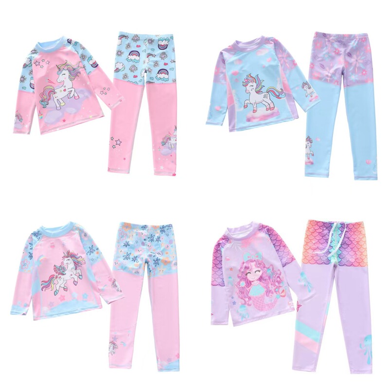 Children's One-Piece Long-Sleeve Long-Pants Swimsuit for Older Girls, Girls' Long-Sleeve Swimwear Set, Cpc Certified