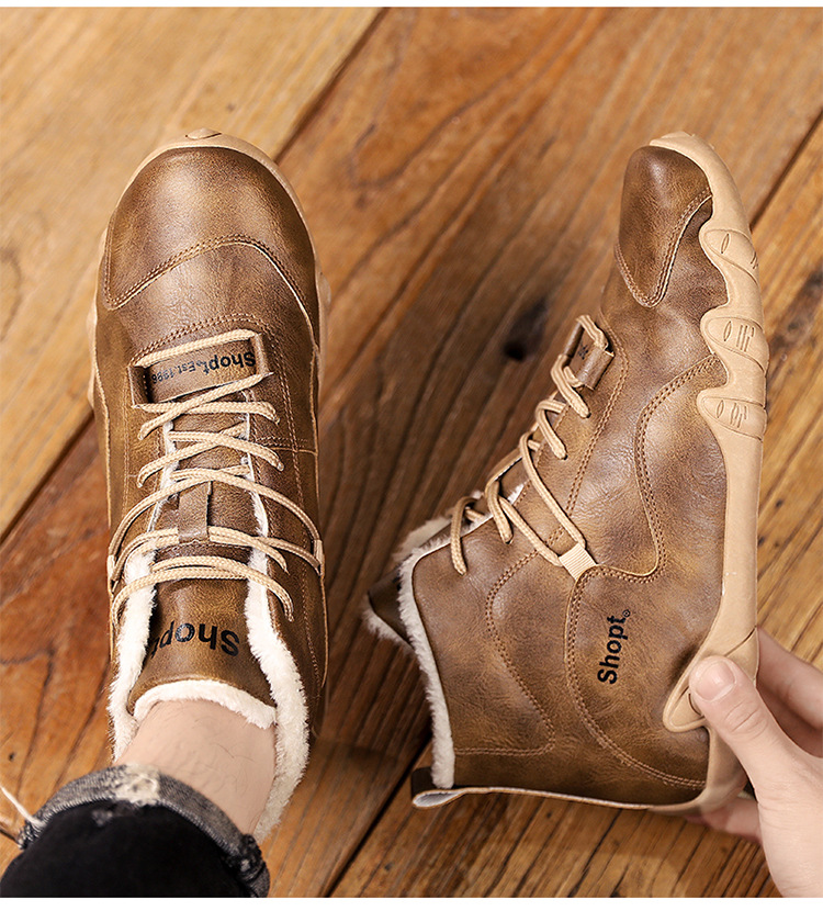 Uomo con pile invernale e scarpe alte, stivali caldi alla moda per giovani celebrità di Internet, versione coreana, Instagram_voghion.com
