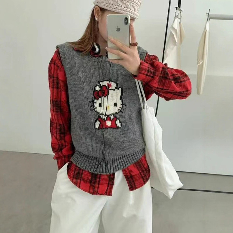 韩系穿搭卡通针织马甲女2025早秋冬新款毛衣坎肩背心上衣女潮|undefined