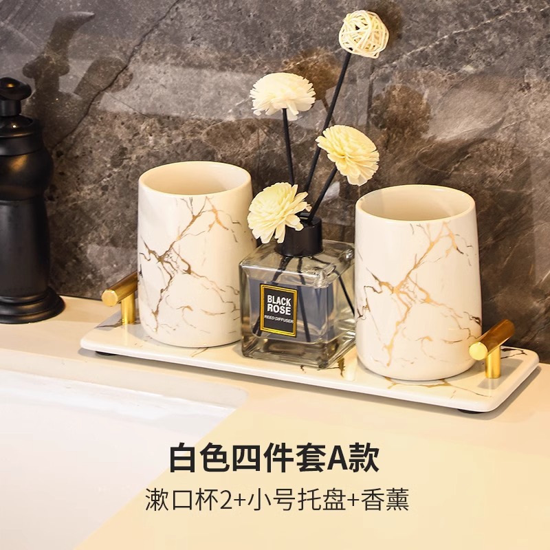 Baños del hotel con oro pintado set de lavado de comercio exterior creativo de mármol botella de emulsión enjuague bucal accesorios de baño