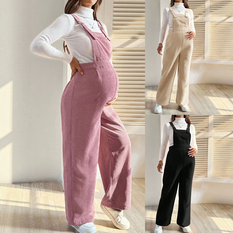 Maternity Wear European and American Export 2025 Autumn and Winter Fashionable Maternity Pants Waist Elastic Loose Corduroy Overalls Maternity Wear European and American Export 2025 Autumn and Winter Fashionable Maternity Pants Waist Elastic Loose Corduroy Overalls