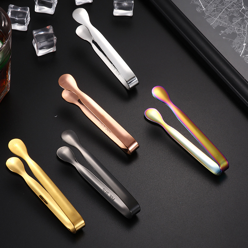 304 Stainless Steel Square Sugar Tongs Small Ice Tongs Thick Titanium-Plated Color Hotel Restaurant Kitchen Supply Food Ice Cube Tongs