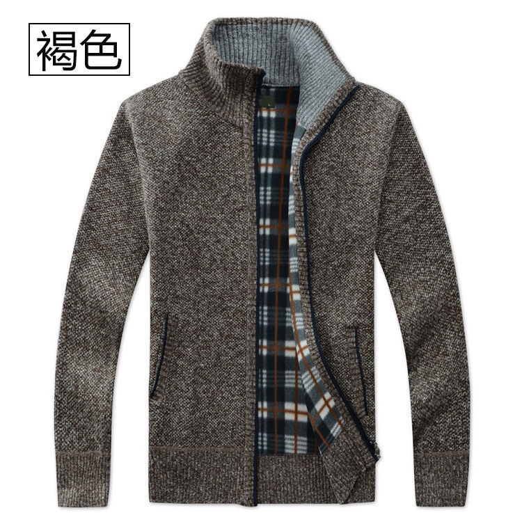 [Forrado de vellón engrosado] 2020 Otoño e invierno nuevos hombres cardigan suéter cuello alto suéter más tamaño suéter abrigo