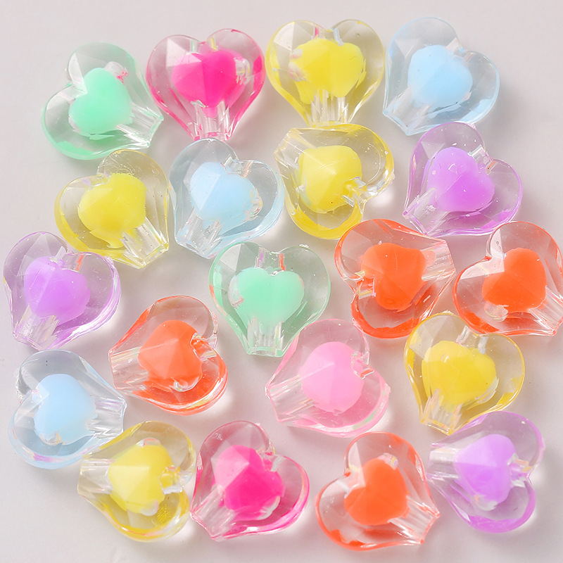 11x12mm cuentas de amor de color interior acrílico transparente cuentas de corazón de桃ar joyas DIY cuentas de collar de pulseras