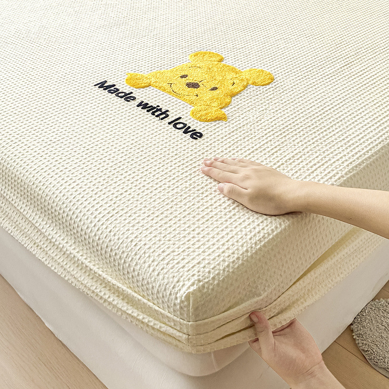 Type ACotton Waffle Towel Embroidered Bed Sheet For Children And Students Cartoon Animation Embroidered Single Product Bed Bag