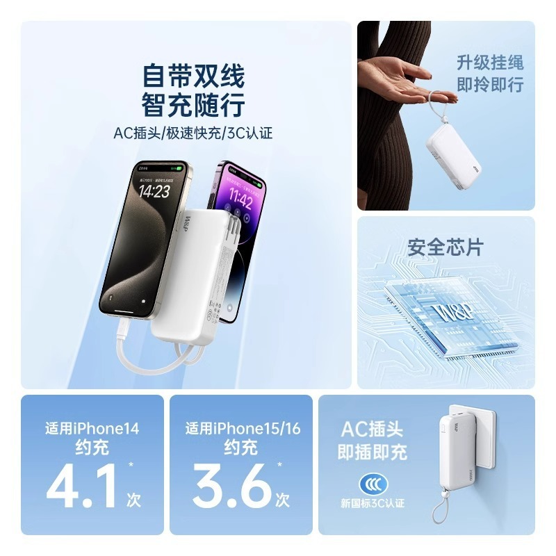 W&P パワーバンク 20000 mAh 大容量、AC プラグ付き、コンパクトでポータブル、3-in-1、飛行機でユニバーサル|undefined