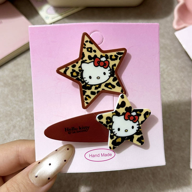 Клипсы для волос с принтом леопарда Hello Kitty, звезда с пятью лучами и гнездовой стиль, для детей 2,5 см