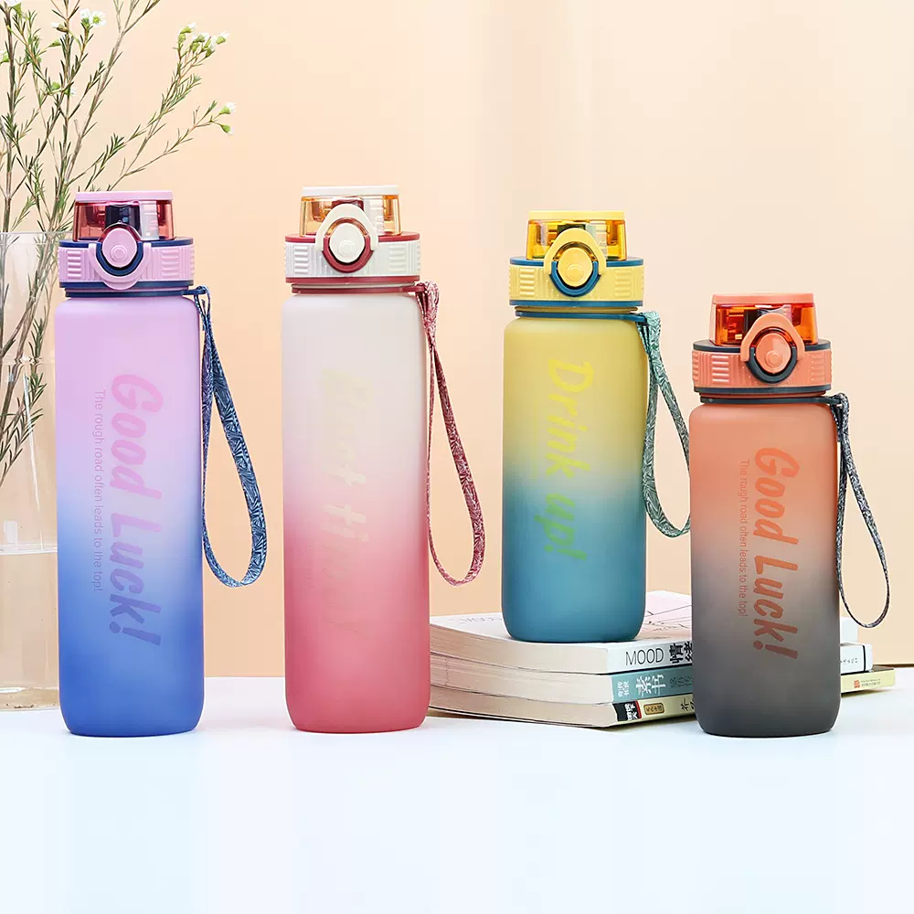 工厂定制跨境渐变色塑料水杯便携大容量水壶户外运动健身塑料杯子