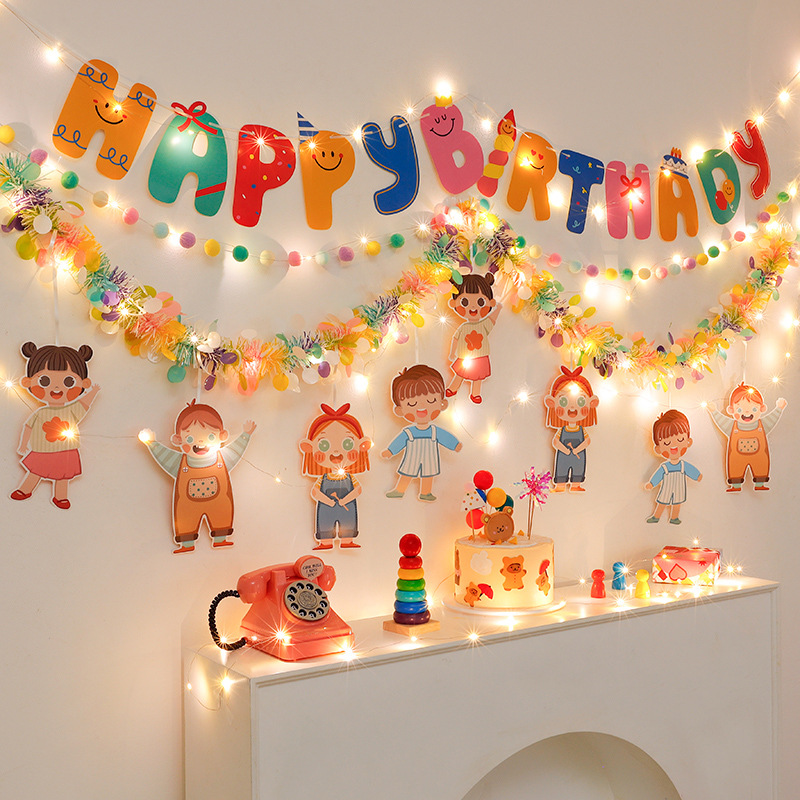 Verjaardagsslinger met bloemen en led voor kinderfeest_voghion.com