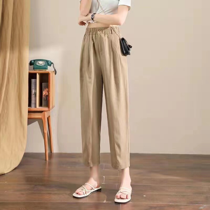 Cotton and Linen Hallen Pants Women's Spring and Summer Slimming Thin Elastic High Waist Loose Slimming Nine-point All-match Small Casual Pants