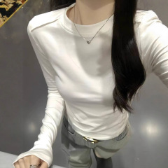 2025秋季新款女圆领鱼骨正肩修身长袖外穿内搭显瘦打底衫上衣工厂